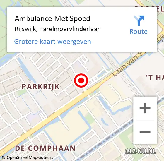 Locatie op kaart van de 112 melding: Ambulance Met Spoed Naar Rijswijk, Parelmoervlinderlaan op 25 april 2023 12:34