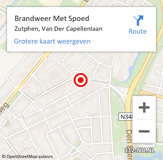 Locatie op kaart van de 112 melding: Brandweer Met Spoed Naar Zutphen, Van Der Capellenlaan op 23 augustus 2014 11:30