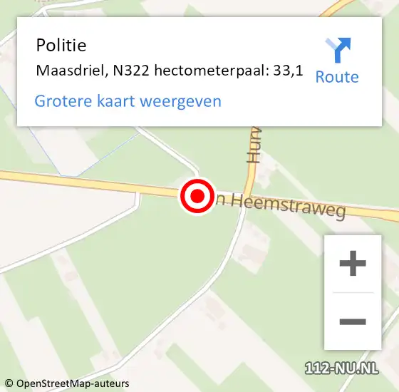 Locatie op kaart van de 112 melding: Politie Maasdriel, N322 hectometerpaal: 33,1 op 25 april 2023 12:51