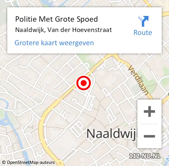 Locatie op kaart van de 112 melding: Politie Met Grote Spoed Naar Naaldwijk, Van der Hoevenstraat op 25 april 2023 13:05