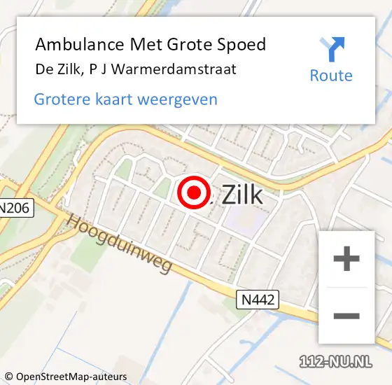 Locatie op kaart van de 112 melding: Ambulance Met Grote Spoed Naar De Zilk, P J Warmerdamstraat op 25 april 2023 13:09