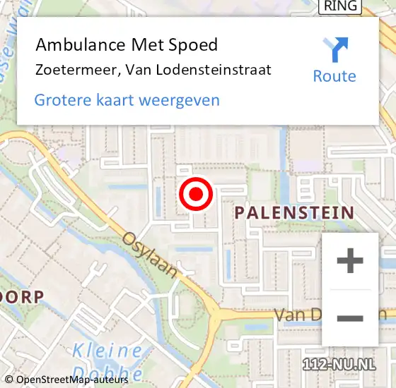 Locatie op kaart van de 112 melding: Ambulance Met Spoed Naar Zoetermeer, Van Lodensteinstraat op 25 april 2023 14:20