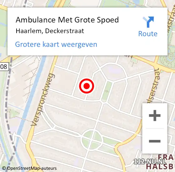 Locatie op kaart van de 112 melding: Ambulance Met Grote Spoed Naar Haarlem, Deckerstraat op 25 april 2023 14:50