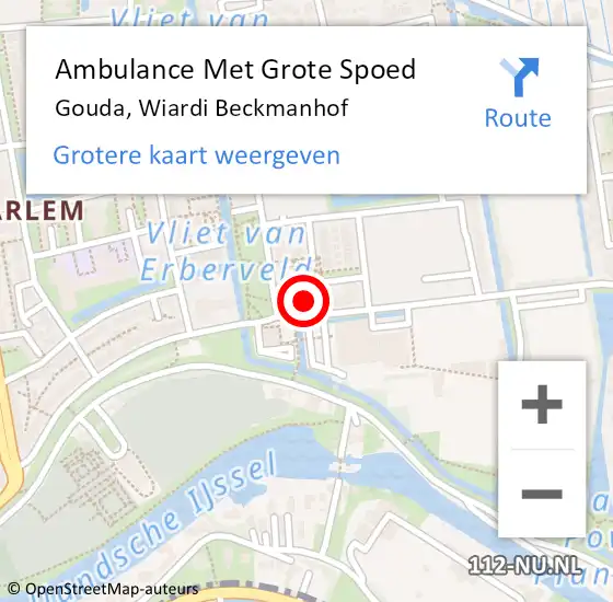 Locatie op kaart van de 112 melding: Ambulance Met Grote Spoed Naar Gouda, Wiardi Beckmanhof op 25 april 2023 15:03