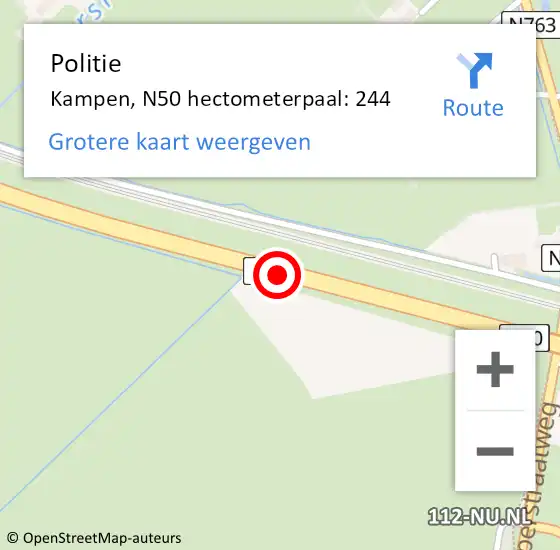 Locatie op kaart van de 112 melding: Politie Kampen, N50 hectometerpaal: 244 op 25 april 2023 15:28