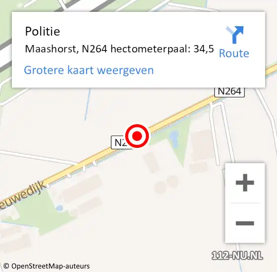 Locatie op kaart van de 112 melding: Politie Maashorst, N264 hectometerpaal: 34,5 op 25 april 2023 16:54