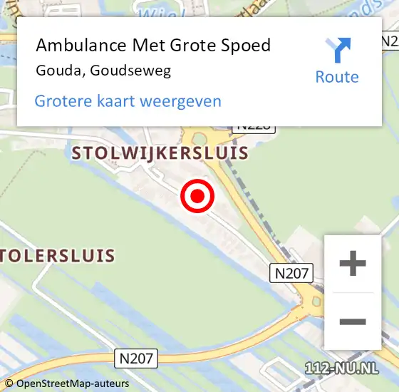 Locatie op kaart van de 112 melding: Ambulance Met Grote Spoed Naar Gouda, Goudseweg op 25 april 2023 17:58