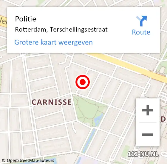 Locatie op kaart van de 112 melding: Politie Rotterdam, Terschellingsestraat op 25 april 2023 17:59