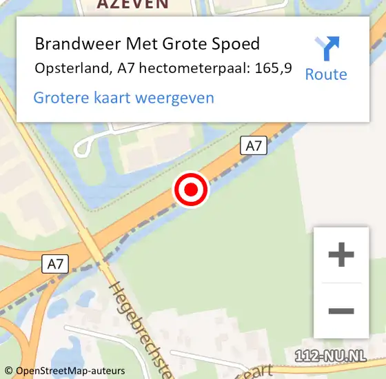 Locatie op kaart van de 112 melding: Brandweer Met Grote Spoed Naar Opsterland, A7 hectometerpaal: 165,9 op 25 april 2023 18:05