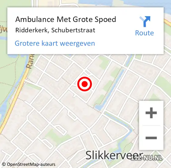 Locatie op kaart van de 112 melding: Ambulance Met Grote Spoed Naar Ridderkerk, Schubertstraat op 25 april 2023 18:44