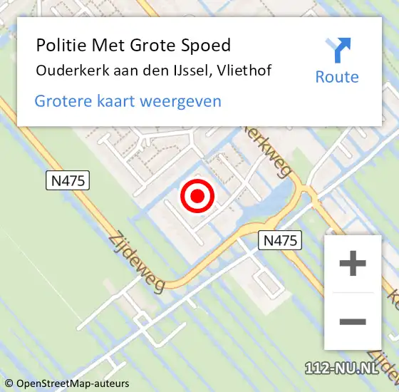 Locatie op kaart van de 112 melding: Politie Met Grote Spoed Naar Ouderkerk aan den IJssel, Vliethof op 25 april 2023 18:59