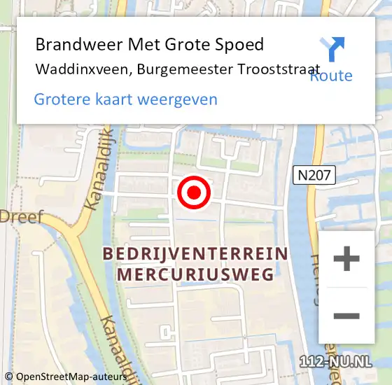 Locatie op kaart van de 112 melding: Brandweer Met Grote Spoed Naar Waddinxveen, Burgemeester Trooststraat op 25 april 2023 19:11