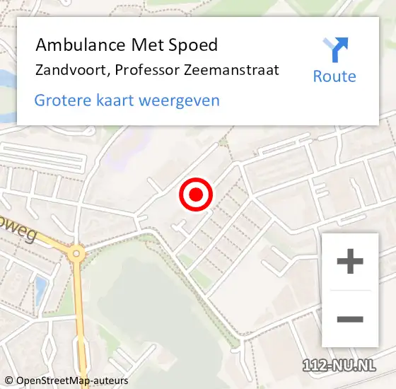 Locatie op kaart van de 112 melding: Ambulance Met Spoed Naar Zandvoort, Professor Zeemanstraat op 25 april 2023 19:15