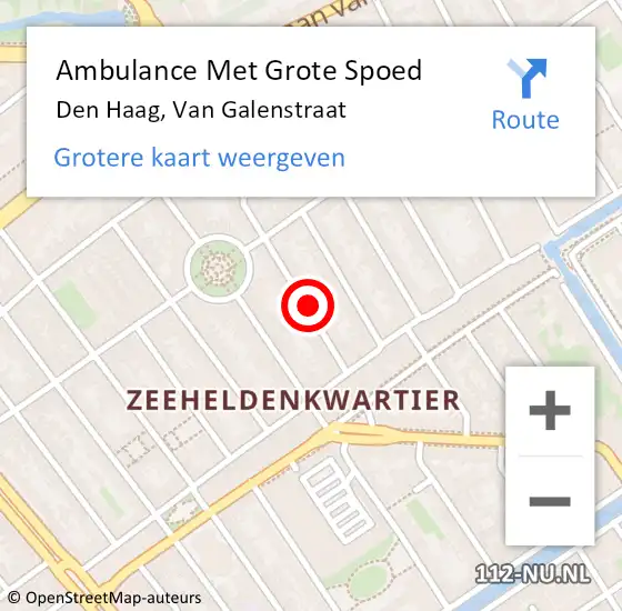 Locatie op kaart van de 112 melding: Ambulance Met Grote Spoed Naar Den Haag, Van Galenstraat op 25 april 2023 19:48