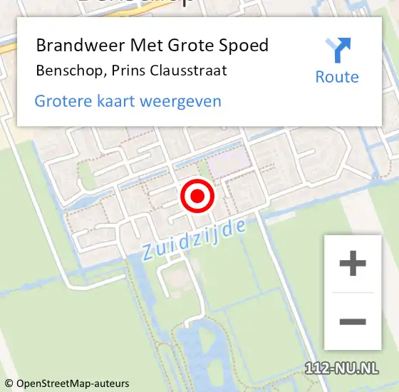 Locatie op kaart van de 112 melding: Brandweer Met Grote Spoed Naar Benschop, Prins Clausstraat op 25 april 2023 20:41