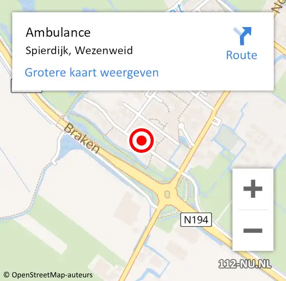 Locatie op kaart van de 112 melding: Ambulance Spierdijk, Wezenweid op 25 april 2023 20:58