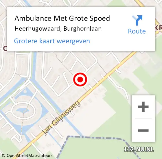 Locatie op kaart van de 112 melding: Ambulance Met Grote Spoed Naar Heerhugowaard, Burghornlaan op 25 april 2023 21:39