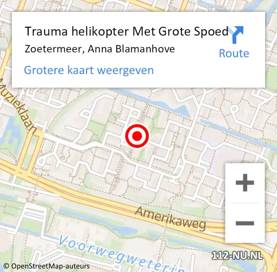 Locatie op kaart van de 112 melding: Trauma helikopter Met Grote Spoed Naar Zoetermeer, Anna Blamanhove op 25 april 2023 22:57