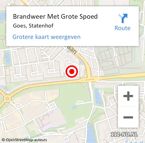 Locatie op kaart van de 112 melding: Brandweer Met Grote Spoed Naar Goes, Statenhof op 25 april 2023 23:04