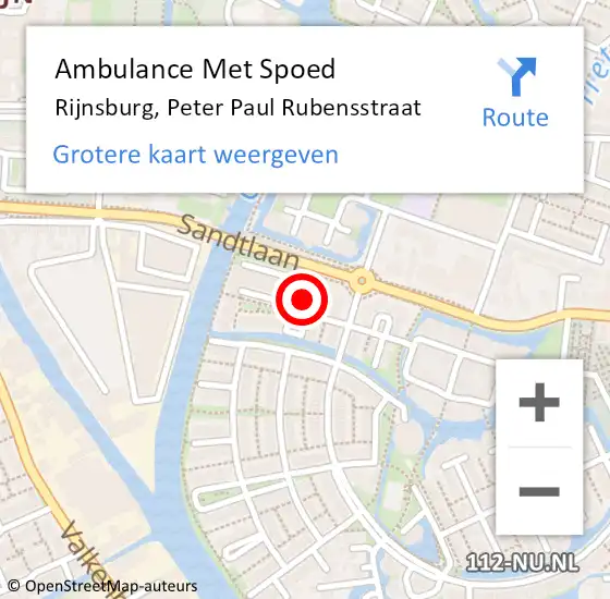 Locatie op kaart van de 112 melding: Ambulance Met Spoed Naar Rijnsburg, Peter Paul Rubensstraat op 26 april 2023 00:17