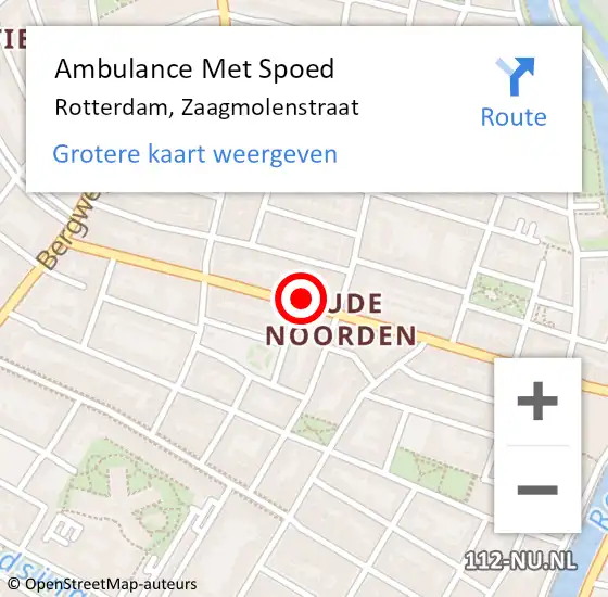 Locatie op kaart van de 112 melding: Ambulance Met Spoed Naar Rotterdam, Zaagmolenstraat op 26 april 2023 01:13