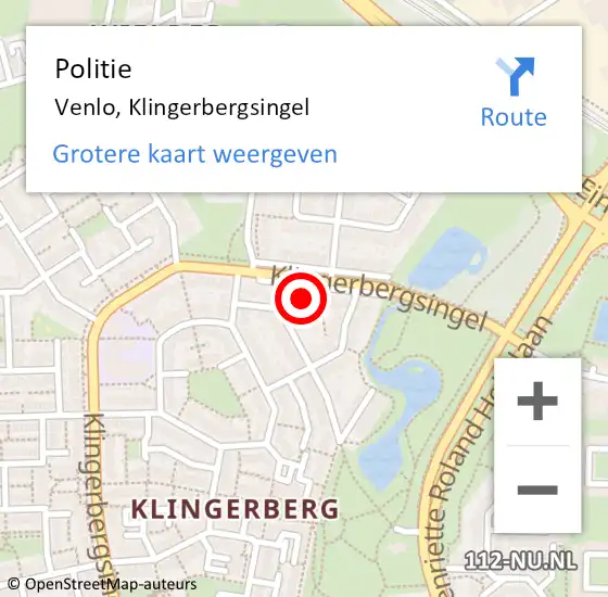 Locatie op kaart van de 112 melding: Politie Venlo, Klingerbergsingel op 26 april 2023 02:30