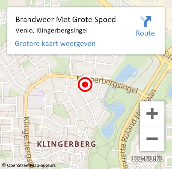 Locatie op kaart van de 112 melding: Brandweer Met Grote Spoed Naar Venlo, Klingerbergsingel op 26 april 2023 02:31