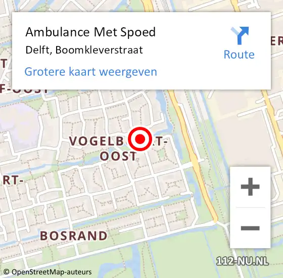 Locatie op kaart van de 112 melding: Ambulance Met Spoed Naar Delft, Boomkleverstraat op 26 april 2023 03:35