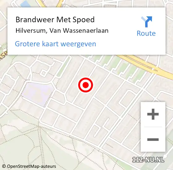Locatie op kaart van de 112 melding: Brandweer Met Spoed Naar Hilversum, Van Wassenaerlaan op 26 april 2023 04:10