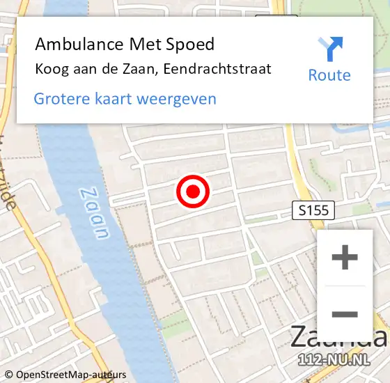 Locatie op kaart van de 112 melding: Ambulance Met Spoed Naar Koog aan de Zaan, Eendrachtstraat op 26 april 2023 05:07