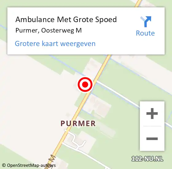 Locatie op kaart van de 112 melding: Ambulance Met Grote Spoed Naar Purmer, Oosterweg M op 26 april 2023 05:55