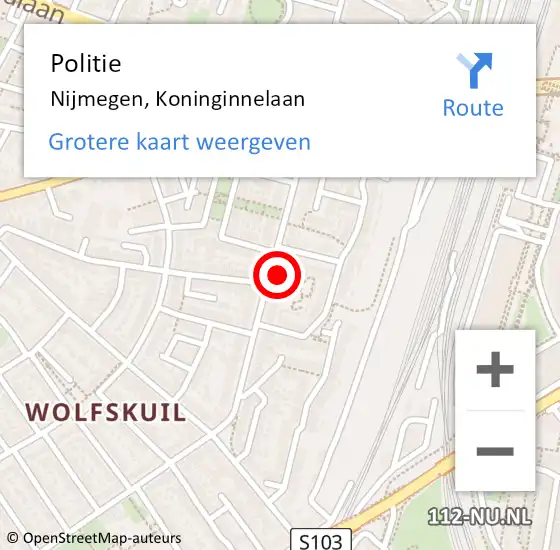 Locatie op kaart van de 112 melding: Politie Nijmegen, Koninginnelaan op 26 april 2023 06:29