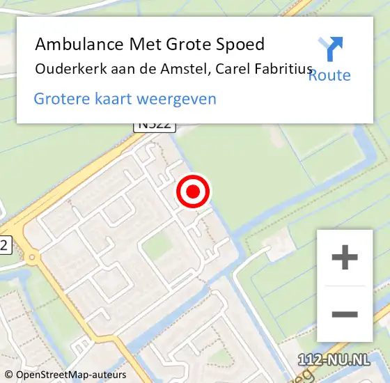 Locatie op kaart van de 112 melding: Ambulance Met Grote Spoed Naar Ouderkerk aan de Amstel, Carel Fabritius op 26 april 2023 07:30