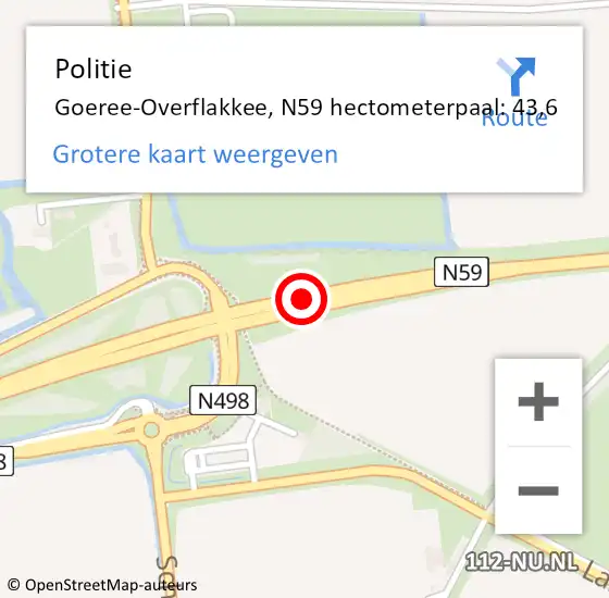 Locatie op kaart van de 112 melding: Politie Goeree-Overflakkee, N59 hectometerpaal: 43,6 op 26 april 2023 07:33