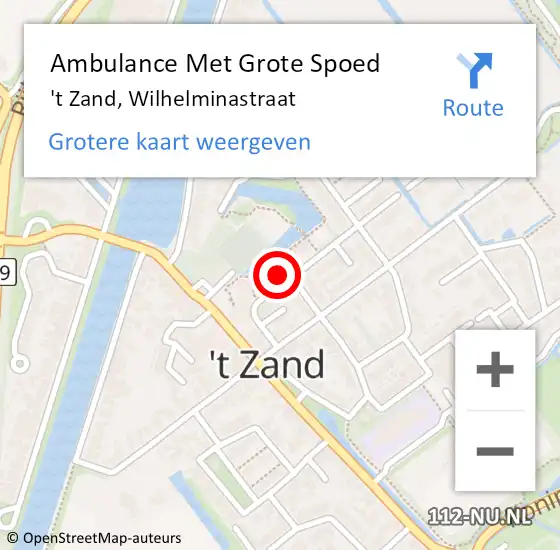 Locatie op kaart van de 112 melding: Ambulance Met Grote Spoed Naar 't Zand, Wilhelminastraat op 26 april 2023 08:07