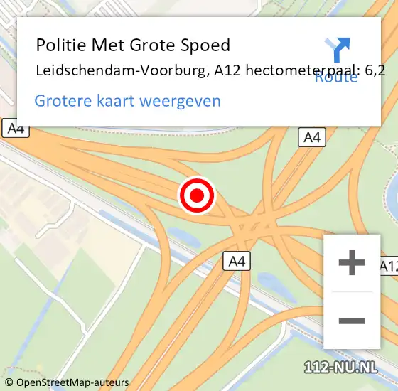 Locatie op kaart van de 112 melding: Politie Met Grote Spoed Naar Leidschendam-Voorburg, A12 hectometerpaal: 6,2 op 26 april 2023 08:31