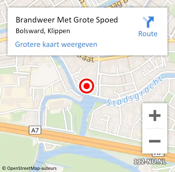 Locatie op kaart van de 112 melding: Brandweer Met Grote Spoed Naar Bolsward, Klippen op 26 april 2023 08:49