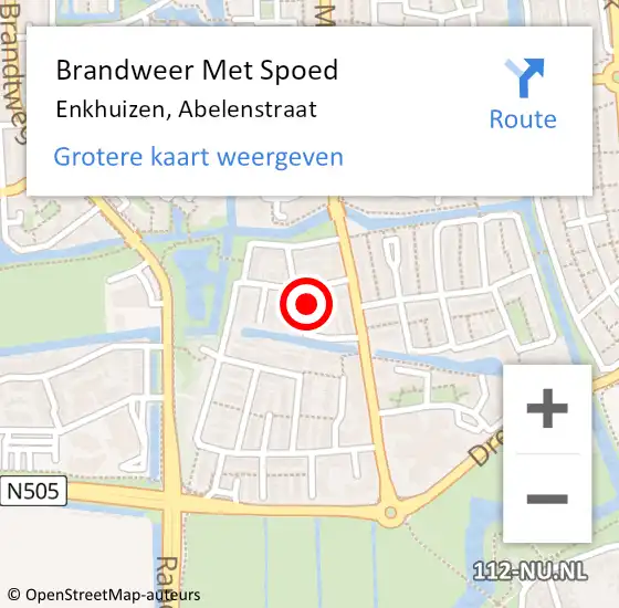 Locatie op kaart van de 112 melding: Brandweer Met Spoed Naar Enkhuizen, Abelenstraat op 26 april 2023 09:21