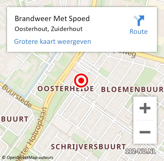 Locatie op kaart van de 112 melding: Brandweer Met Spoed Naar Oosterhout, Zuiderhout op 26 april 2023 09:38