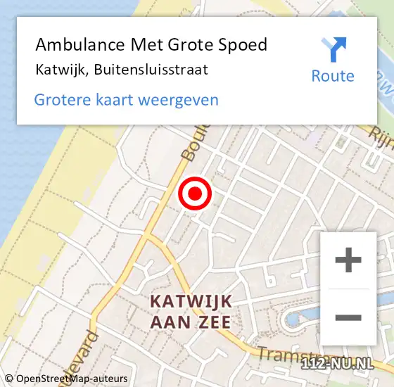 Locatie op kaart van de 112 melding: Ambulance Met Grote Spoed Naar Katwijk, Buitensluisstraat op 26 april 2023 09:54