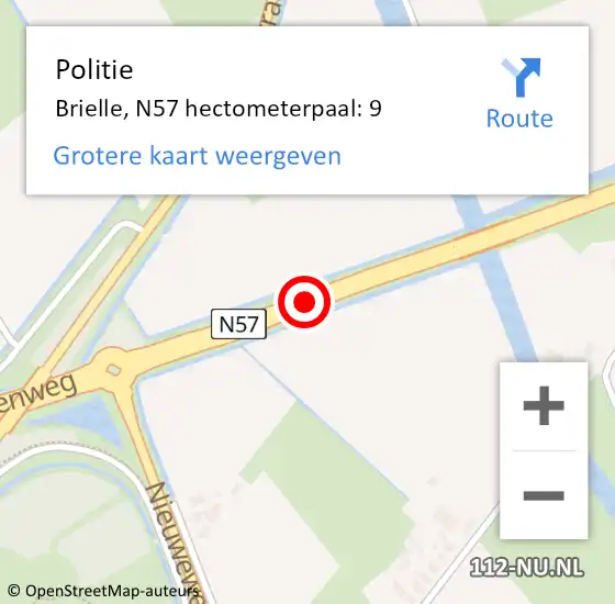 Locatie op kaart van de 112 melding: Politie Brielle, N57 hectometerpaal: 9 op 26 april 2023 10:09