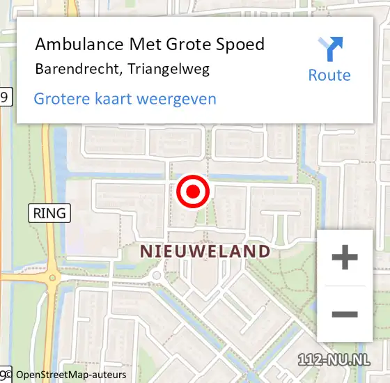 Locatie op kaart van de 112 melding: Ambulance Met Grote Spoed Naar Barendrecht, Triangelweg op 26 april 2023 10:58