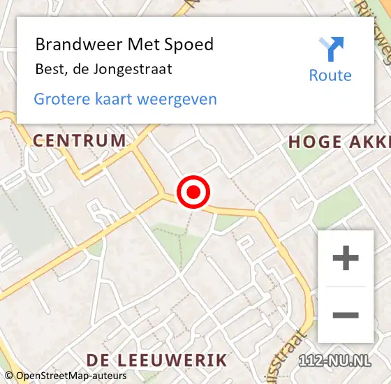 Locatie op kaart van de 112 melding: Brandweer Met Spoed Naar Best, de Jongestraat op 26 april 2023 11:30