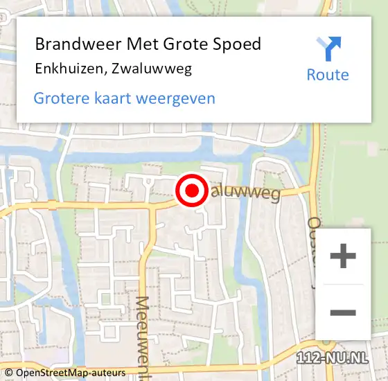 Locatie op kaart van de 112 melding: Brandweer Met Grote Spoed Naar Enkhuizen, Zwaluwweg op 26 april 2023 11:36