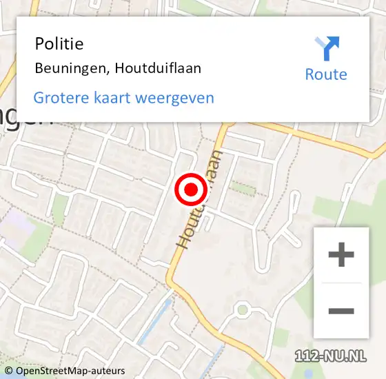 Locatie op kaart van de 112 melding: Politie Beuningen, Houtduiflaan op 26 april 2023 11:38