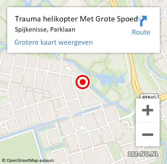 Locatie op kaart van de 112 melding: Trauma helikopter Met Grote Spoed Naar Spijkenisse, Parklaan op 26 april 2023 12:03