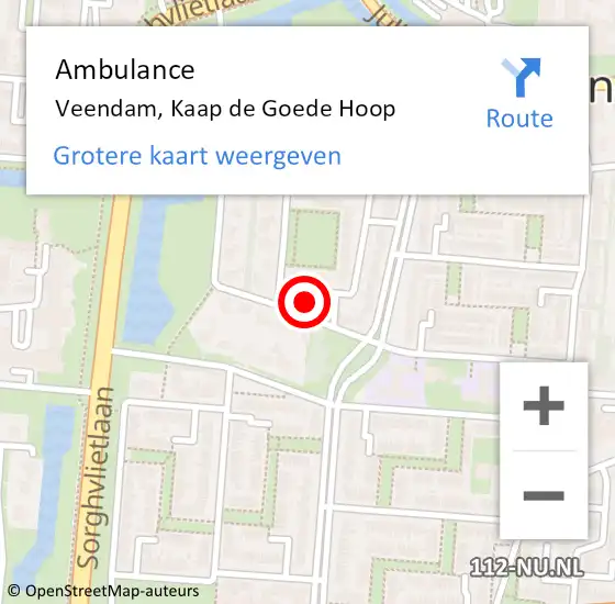 Locatie op kaart van de 112 melding: Ambulance Veendam, Kaap de Goede Hoop op 26 april 2023 12:16