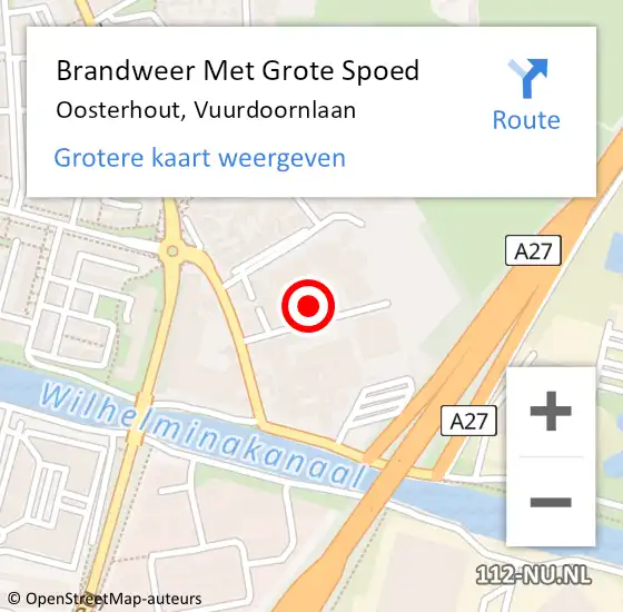 Locatie op kaart van de 112 melding: Brandweer Met Grote Spoed Naar Oosterhout, Vuurdoornlaan op 26 april 2023 12:35