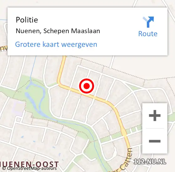 Locatie op kaart van de 112 melding: Politie Nuenen, Schepen Maaslaan op 26 april 2023 13:04