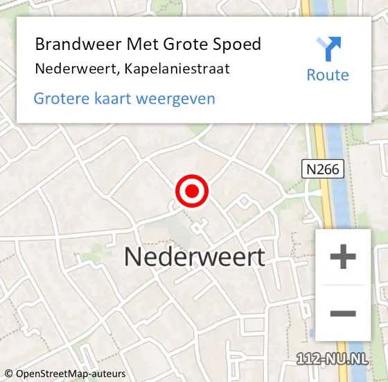 Locatie op kaart van de 112 melding: Brandweer Met Grote Spoed Naar Nederweert, Kapelaniestraat op 26 april 2023 13:15